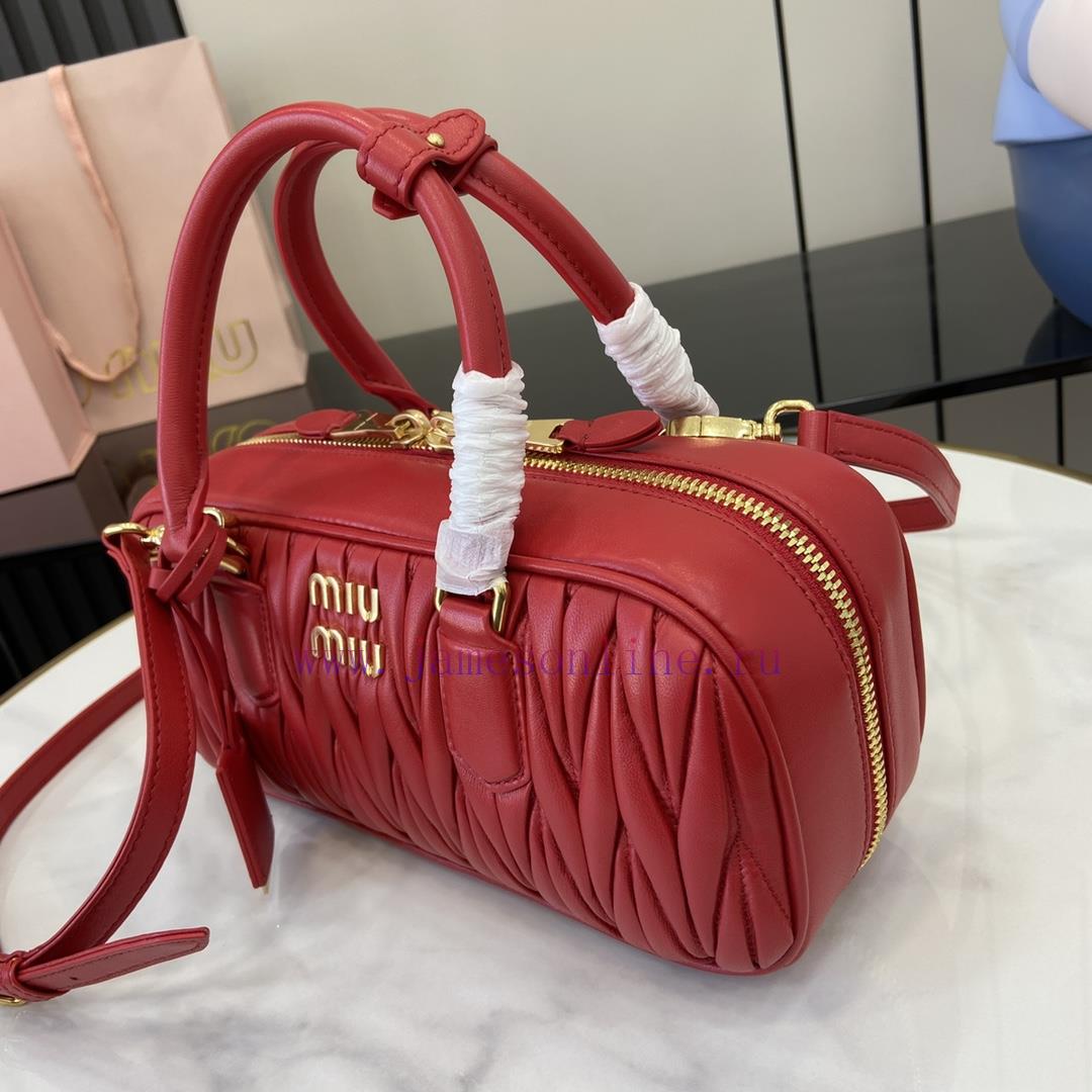 MiuMiu Bags New Arcadia Matelasse Sheep Leather Medium 27cm Bowling Handbag/Crossbody Bag - Red SheepskinTh a60lql52 - Image 8