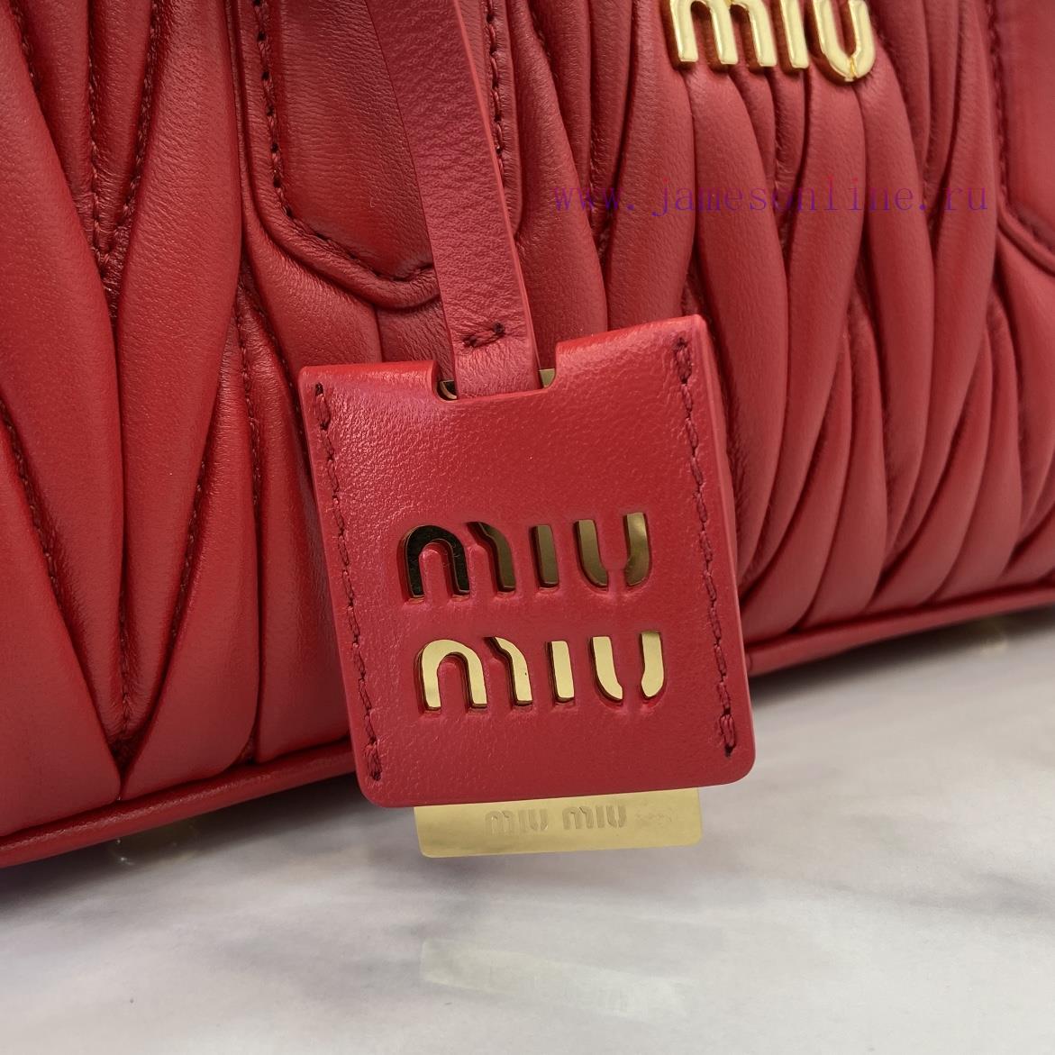 MiuMiu Bags New Arcadia Matelasse Sheep Leather Medium 27cm Bowling Handbag/Crossbody Bag - Red SheepskinTh a60lql52 - Image 9