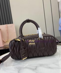 MiuMiu Bags New Arcadia Matelasse Sheep Leather Medium 27cm Bowling Handbag/Crossbody Bag~Sheehan Wood Shee by5r8srg