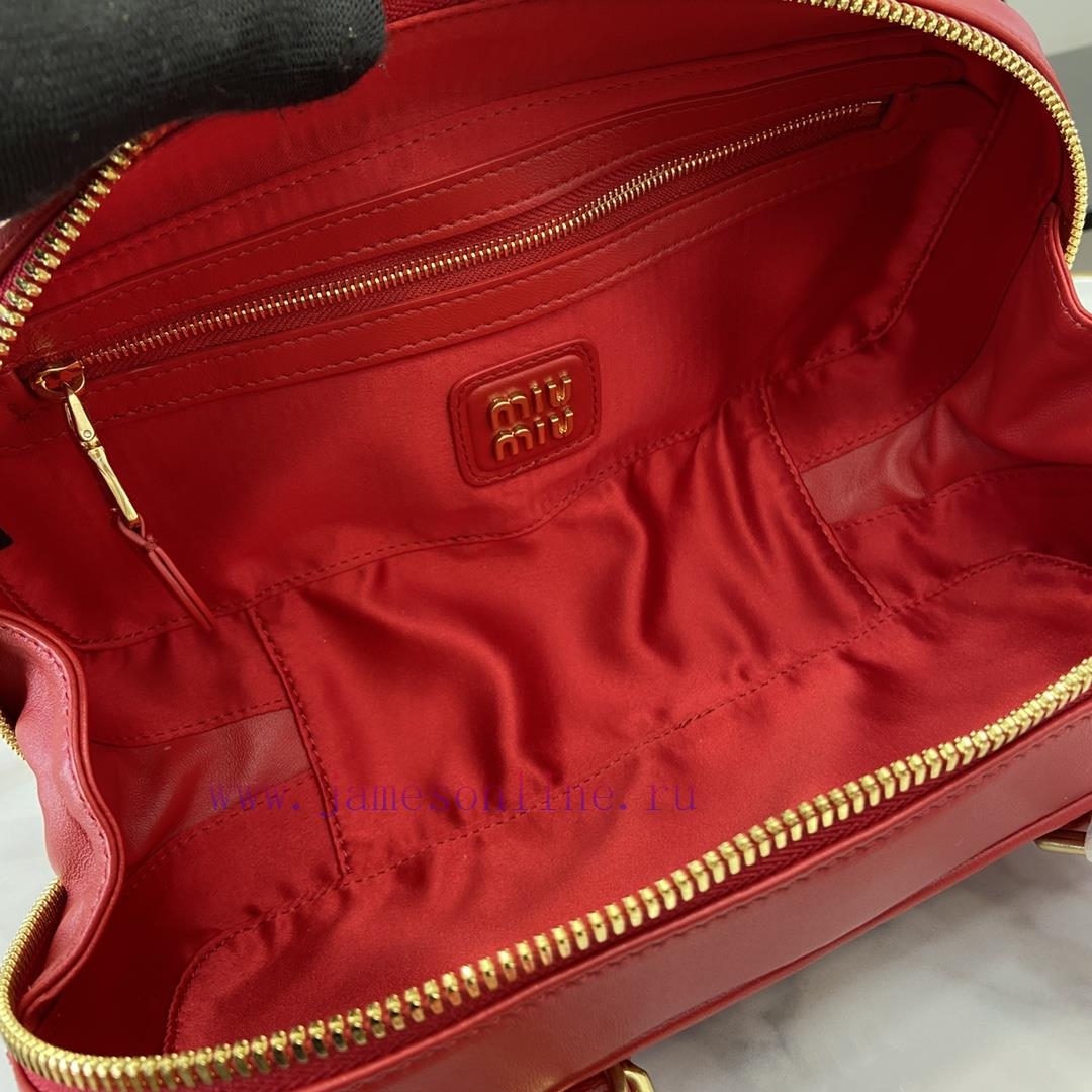 MiuMiu Bags New Arcadia Matelasse Sheep Leather Medium 27cm Bowling Handbag/Crossbody Bag - Red SheepskinTh a60lql52 - Image 10