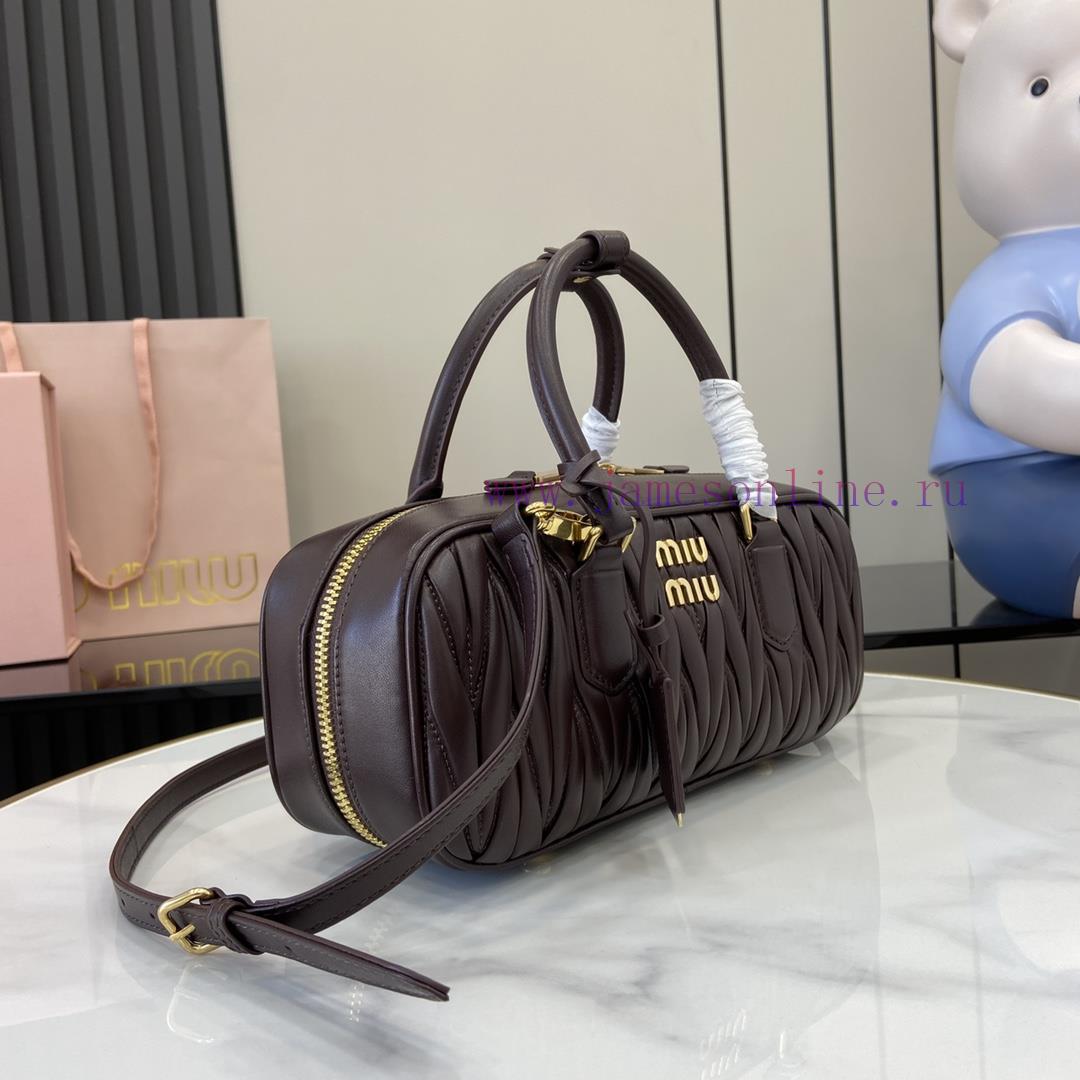MiuMiu Bags New Arcadia Matelasse Sheep Leather Medium 27cm Bowling Handbag/Crossbody Bag~Sheehan Wood Shee by5r8srg - Image 3