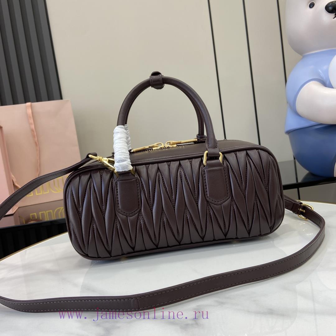 MiuMiu Bags New Arcadia Matelasse Sheep Leather Medium 27cm Bowling Handbag/Crossbody Bag~Sheehan Wood Shee by5r8srg - Image 4