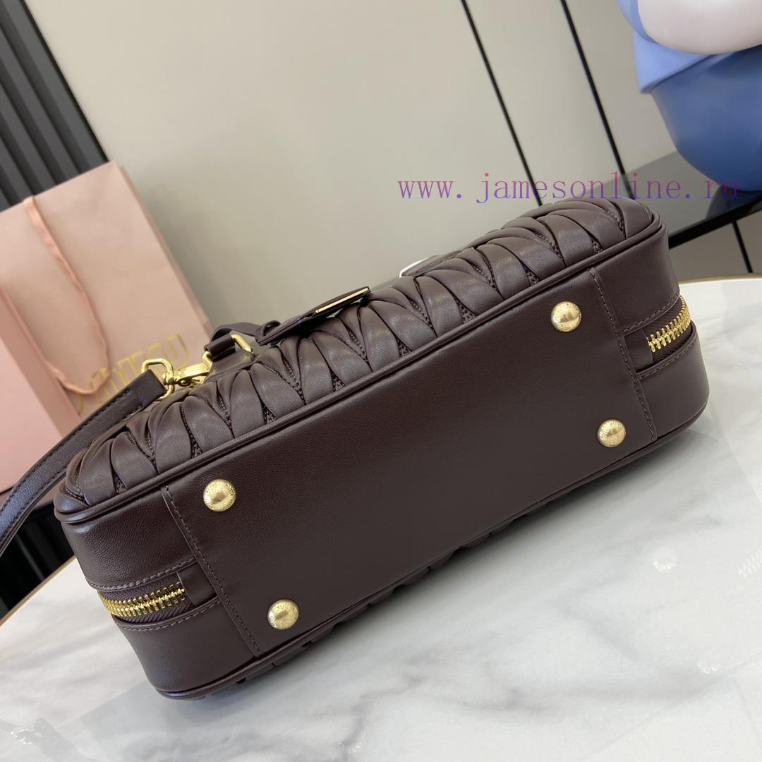 MiuMiu Bags New Arcadia Matelasse Sheep Leather Medium 27cm Bowling Handbag/Crossbody Bag~Sheehan Wood Shee by5r8srg - Image 5