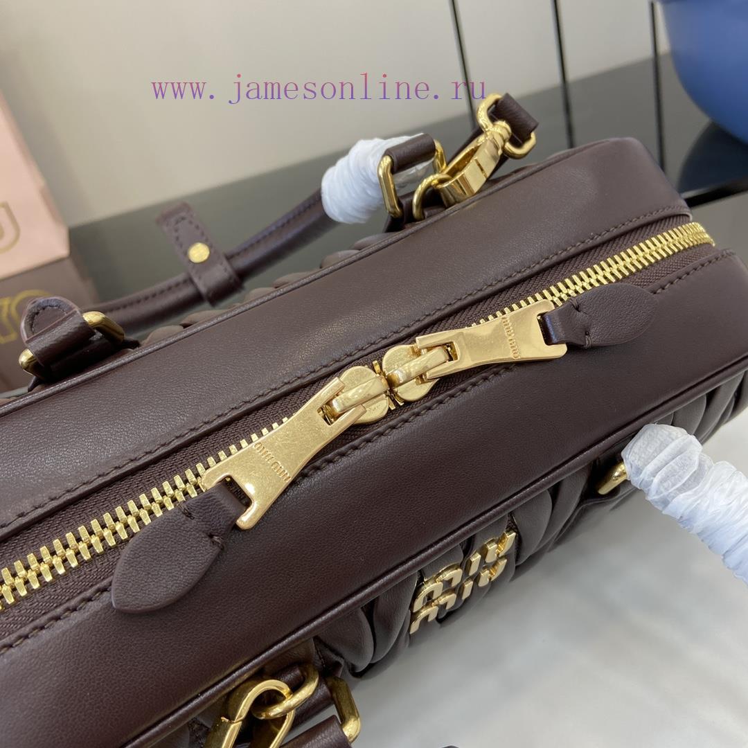 MiuMiu Bags New Arcadia Matelasse Sheep Leather Medium 27cm Bowling Handbag/Crossbody Bag~Sheehan Wood Shee by5r8srg - Image 8