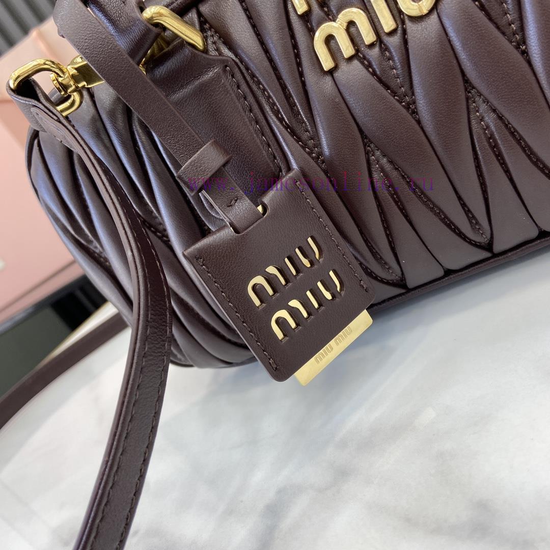 MiuMiu Bags New Arcadia Matelasse Sheep Leather Medium 27cm Bowling Handbag/Crossbody Bag~Sheehan Wood Shee by5r8srg - Image 9