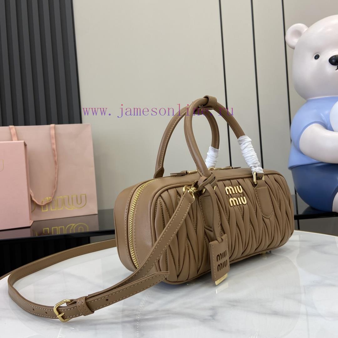 MiuMiu Bags New Arcadia Matelasse Sheep Leather Medium 27cm Bowling Handbag/Crossbody Bag - Brown Sheepskin vorgti7n - Image 3