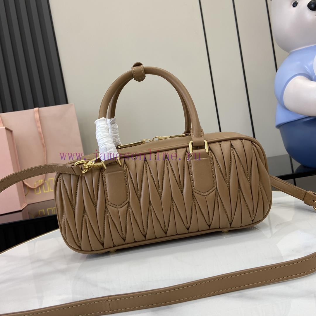 MiuMiu Bags New Arcadia Matelasse Sheep Leather Medium 27cm Bowling Handbag/Crossbody Bag - Brown Sheepskin vorgti7n - Image 4