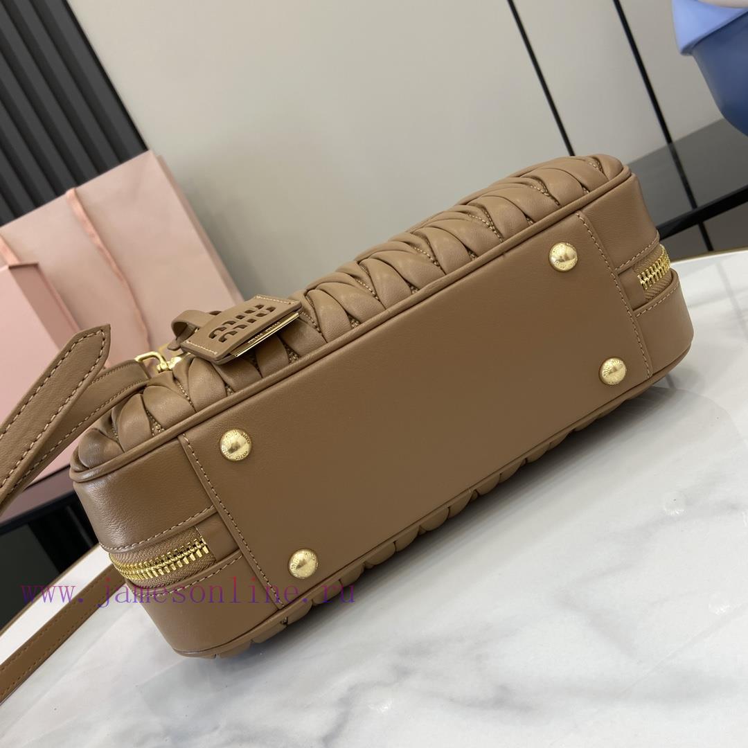 MiuMiu Bags New Arcadia Matelasse Sheep Leather Medium 27cm Bowling Handbag/Crossbody Bag - Brown Sheepskin vorgti7n - Image 5