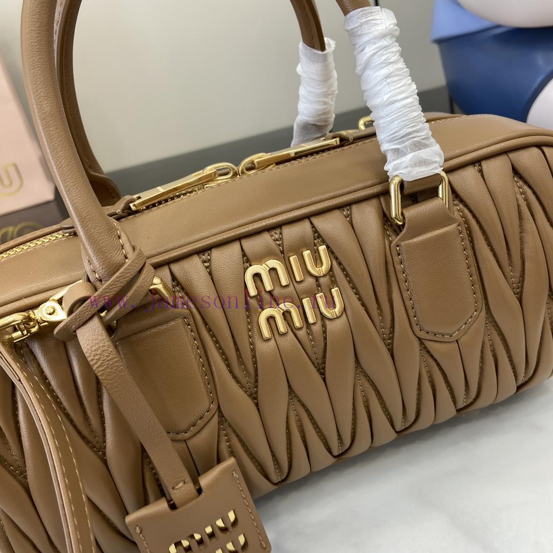 MiuMiu Bags New Arcadia Matelasse Sheep Leather Medium 27cm Bowling Handbag/Crossbody Bag - Brown Sheepskin vorgti7n - Image 6