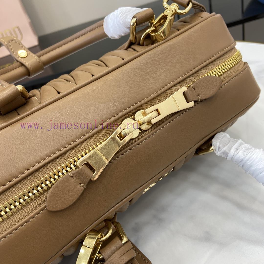 MiuMiu Bags New Arcadia Matelasse Sheep Leather Medium 27cm Bowling Handbag/Crossbody Bag - Brown Sheepskin vorgti7n - Image 7