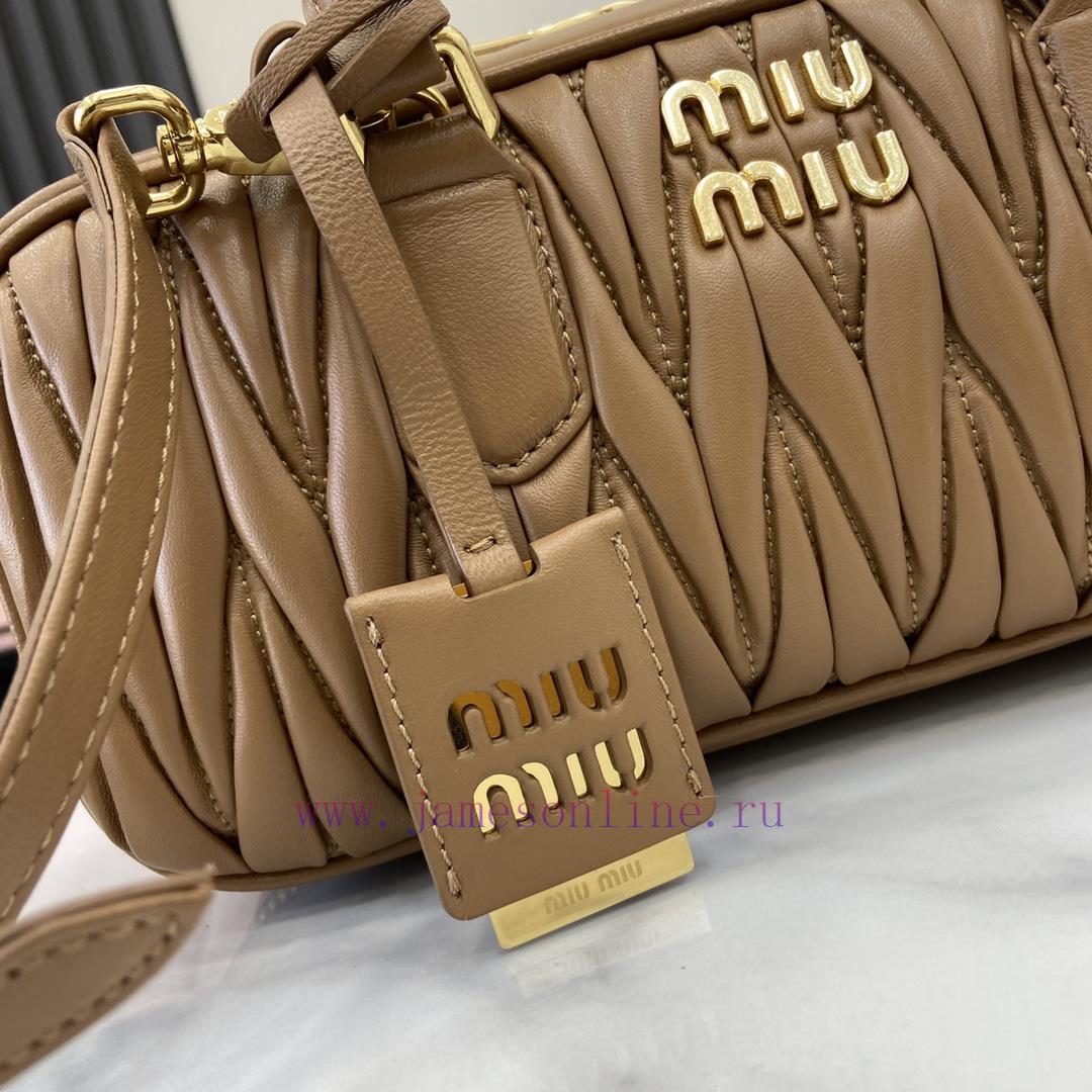 MiuMiu Bags New Arcadia Matelasse Sheep Leather Medium 27cm Bowling Handbag/Crossbody Bag - Brown Sheepskin vorgti7n - Image 9