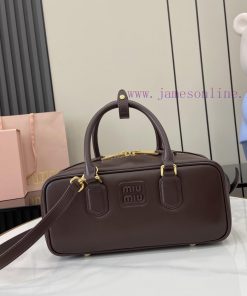 MiuMiu Bags New Miumiu Miu Arcadie Cowhide Medium (27cm) Bowling Handbag/Crossbody Bag - Cognac Leather Wit offhl5ry
