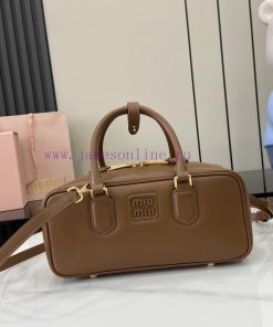 MiuMiu Bags New Miumiu Miu Arcadie Cowhide Medium (27cm) Bowling Handbag/Crossbody Bag - Cognac Leather Wit vmp3heno