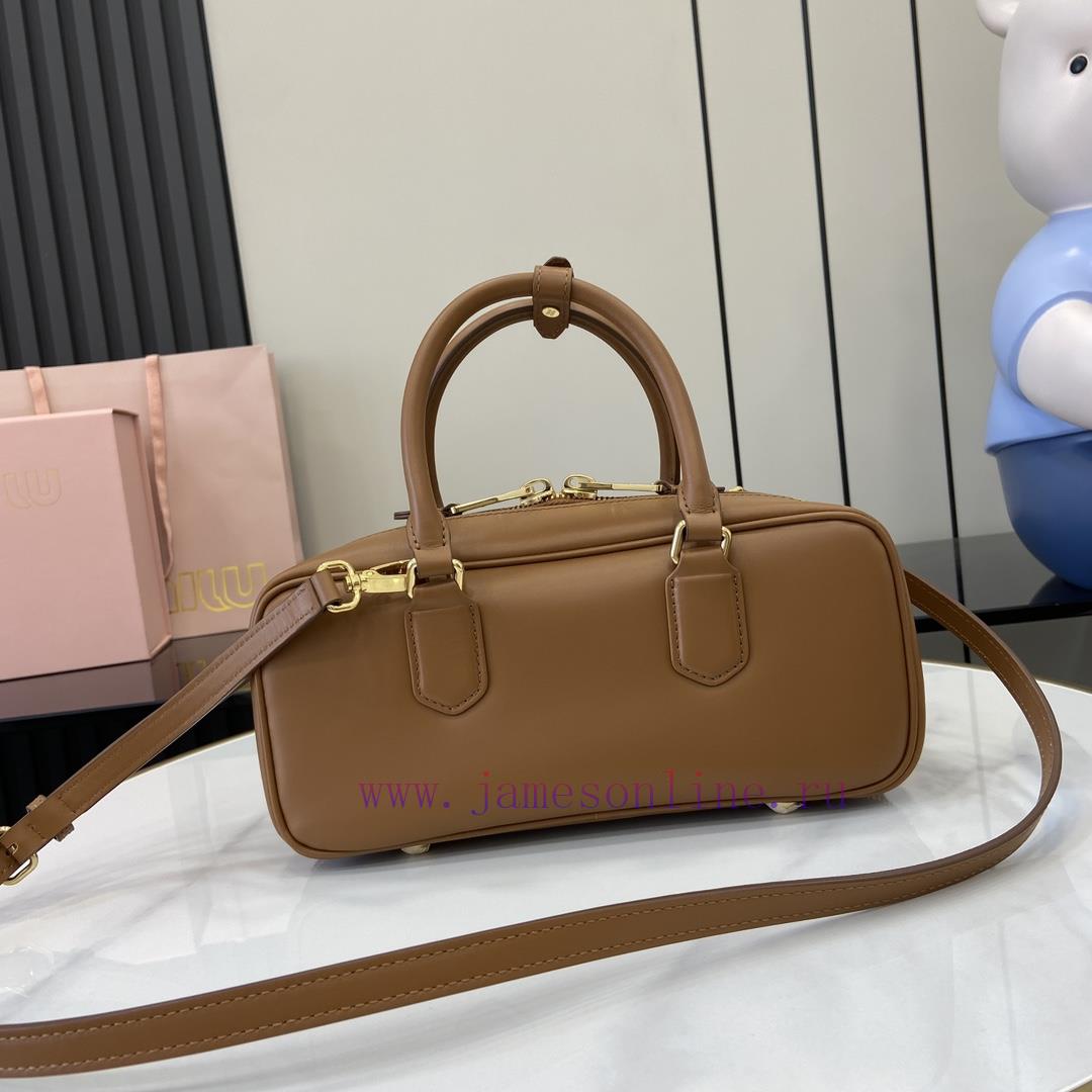 MiuMiu Bags New Miumiu Miu Arcadie Cowhide Medium (27cm) Bowling Handbag/Crossbody Bag - Cognac Leather Wit a2k0xt8v - Image 4
