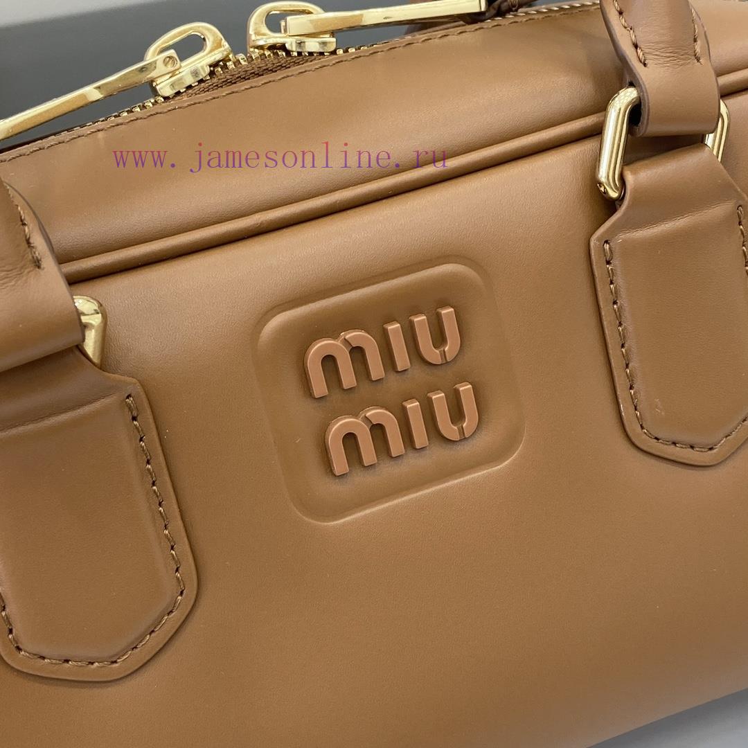 MiuMiu Bags New Miumiu Miu Arcadie Cowhide Medium (27cm) Bowling Handbag/Crossbody Bag - Cognac Leather Wit a2k0xt8v - Image 6