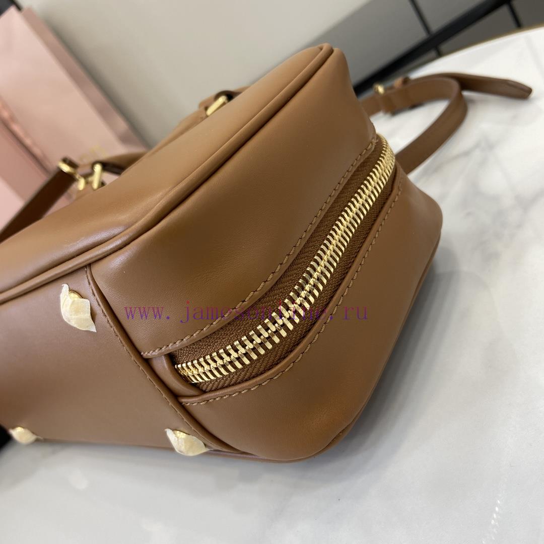 MiuMiu Bags New Miumiu Miu Arcadie Cowhide Medium (27cm) Bowling Handbag/Crossbody Bag - Cognac Leather Wit a2k0xt8v - Image 8