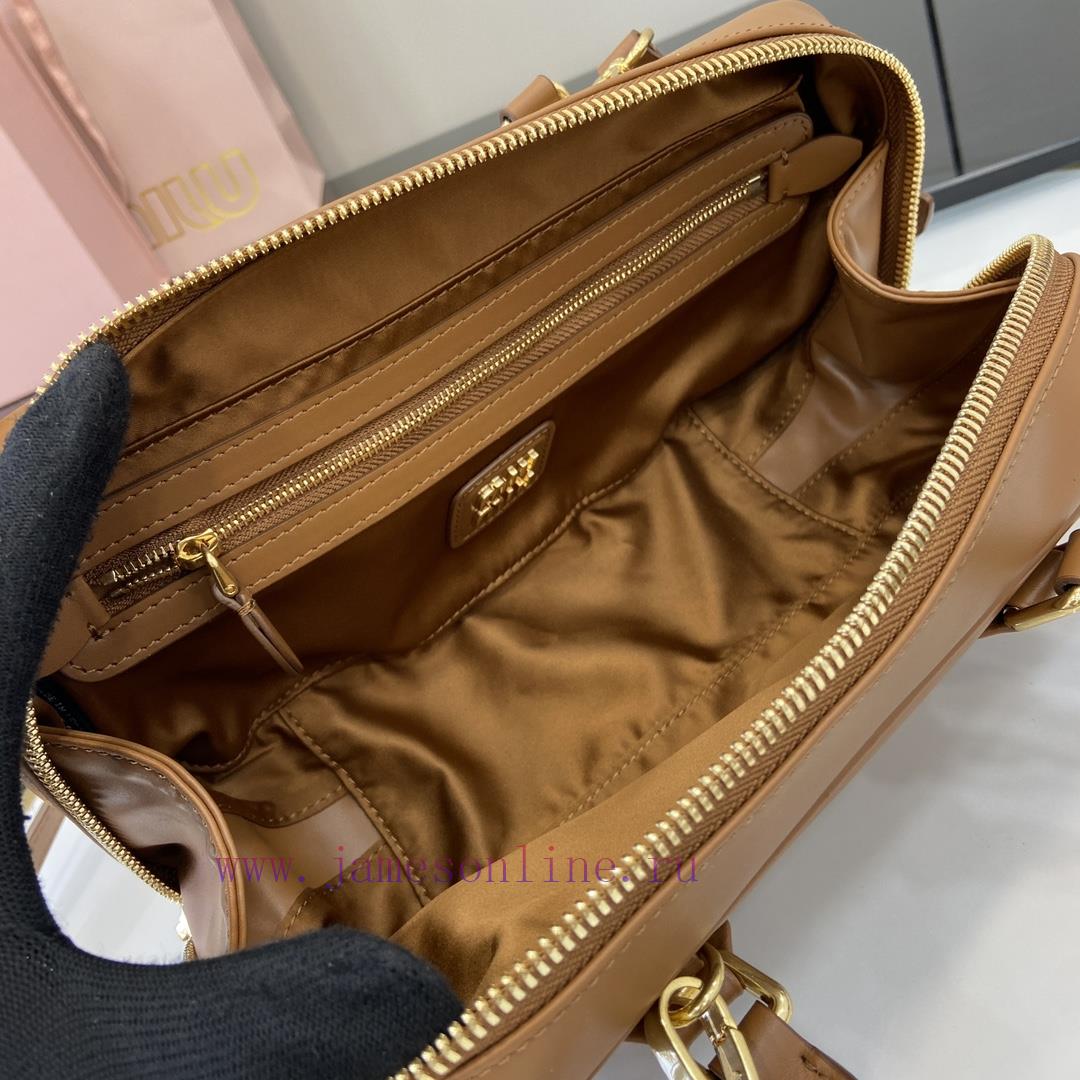 MiuMiu Bags New Miumiu Miu Arcadie Cowhide Medium (27cm) Bowling Handbag/Crossbody Bag - Cognac Leather Wit a2k0xt8v - Image 9