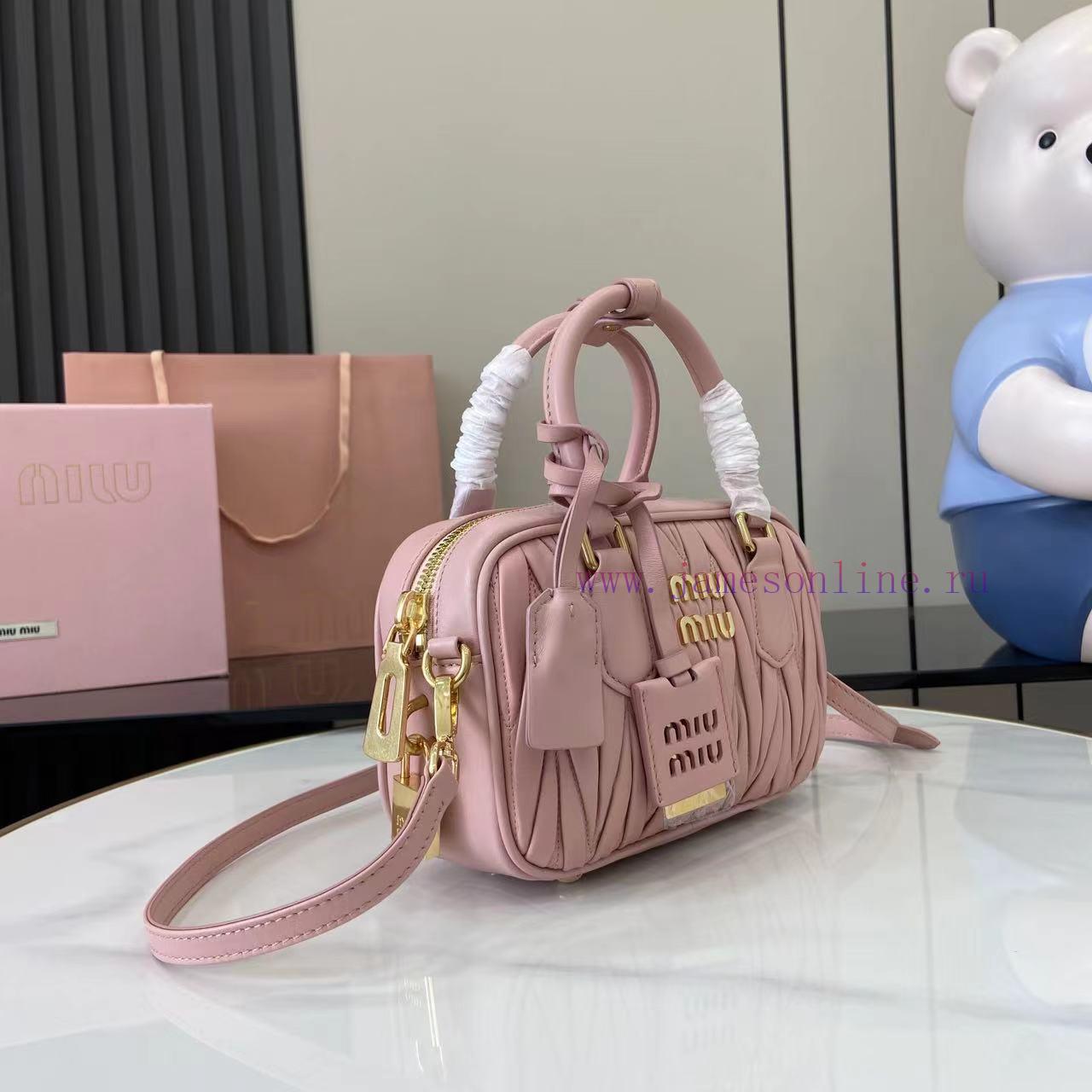 MiuMiu Bags New Arcadia Matelasse Sheep Leather Small (19cm) Bowling Handbag/Crossbody Bag~Light Pink Sheep phjkec4p - Image 3