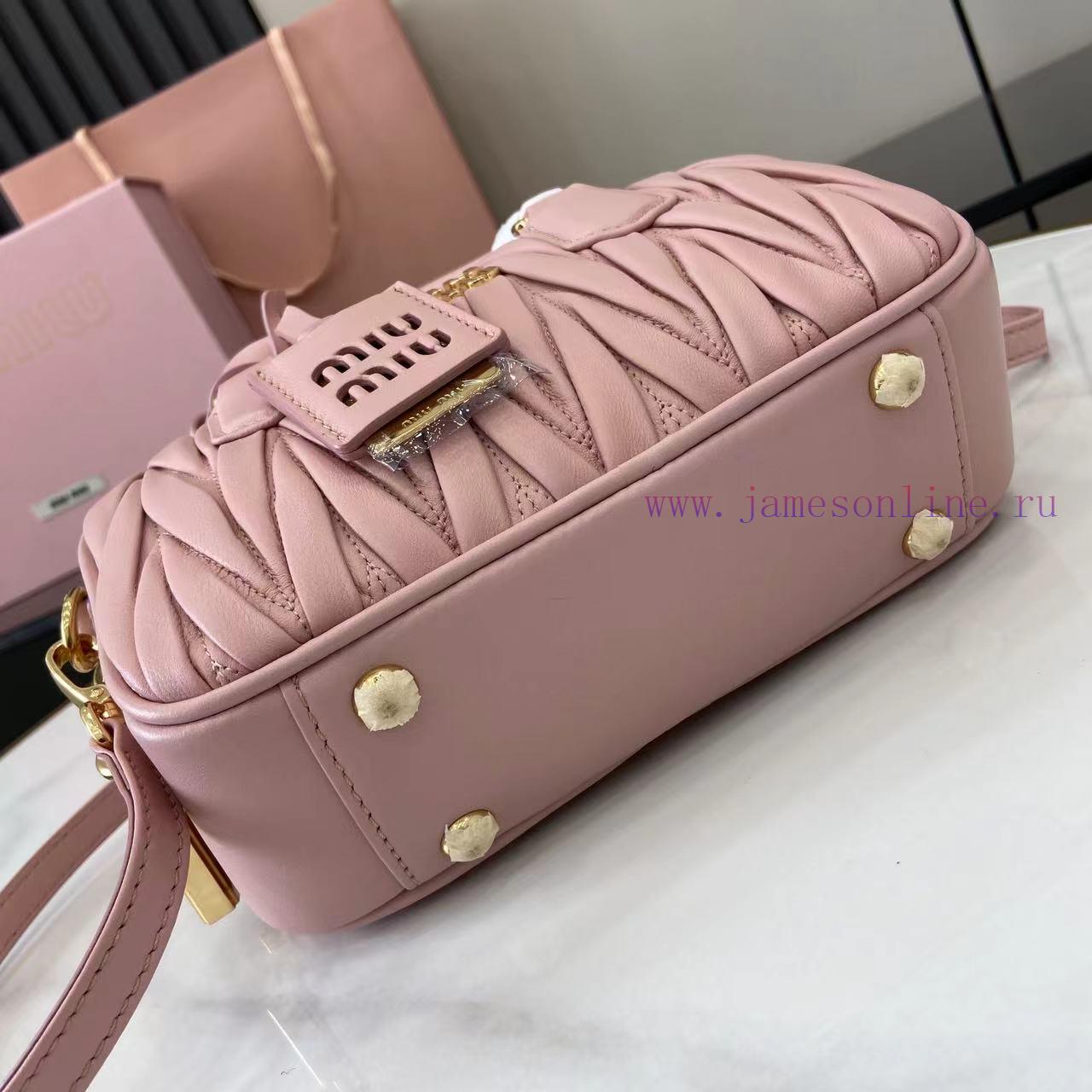MiuMiu Bags New Arcadia Matelasse Sheep Leather Small (19cm) Bowling Handbag/Crossbody Bag~Light Pink Sheep phjkec4p - Image 5