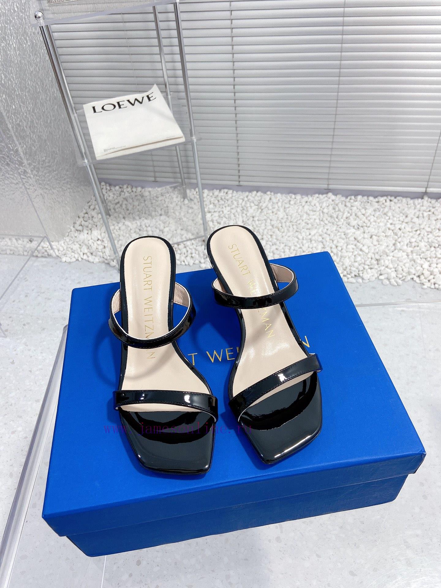 Stuart Weitzman's New SW Thick Heel Square Toe SlippersShoe Upper Made Of Cowhide Sheepskin Jin 2nddfpj0