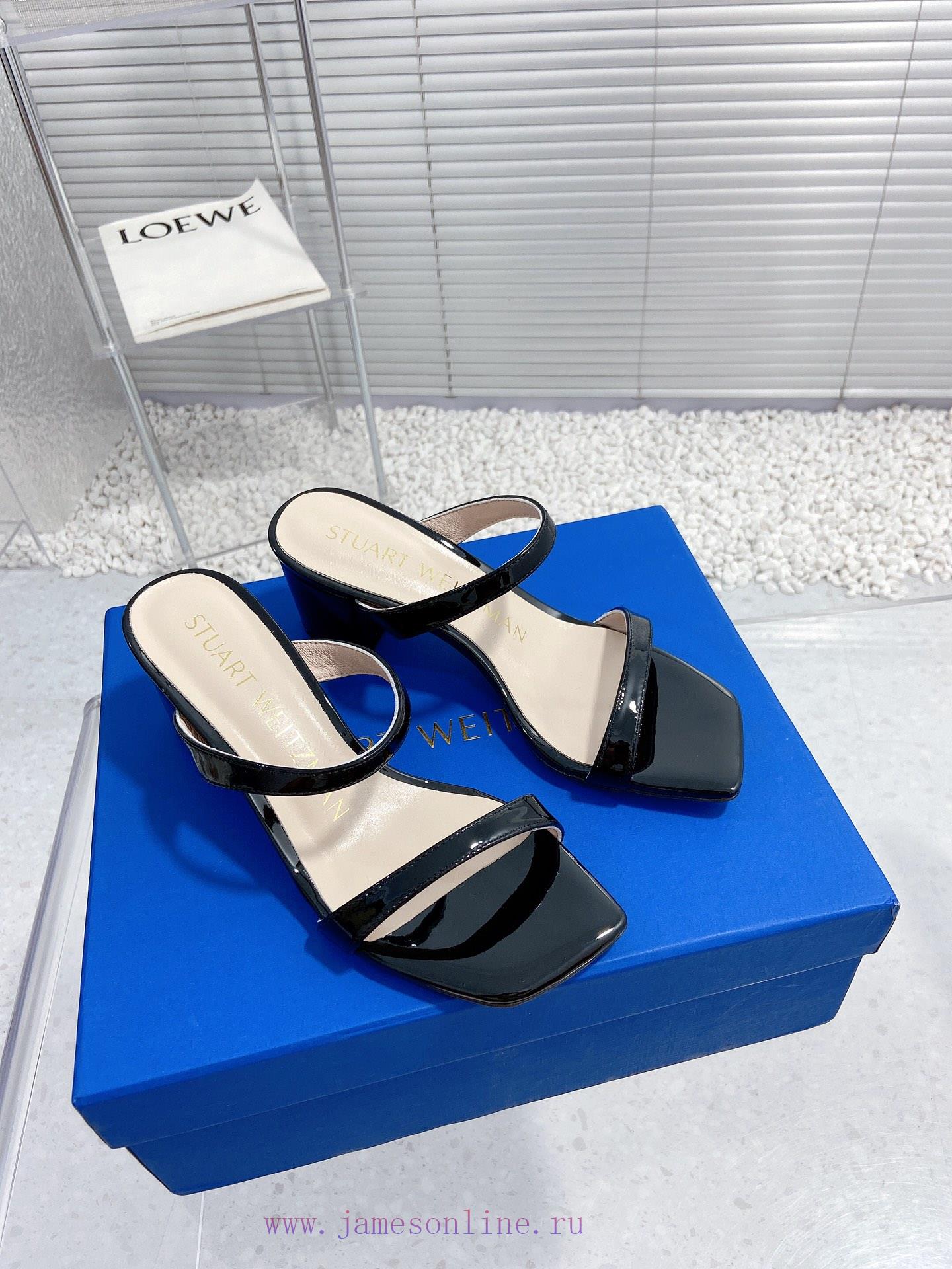 Stuart Weitzman's New SW Thick Heel Square Toe SlippersShoe Upper Made Of Cowhide Sheepskin Jin 2nddfpj0 - Image 4