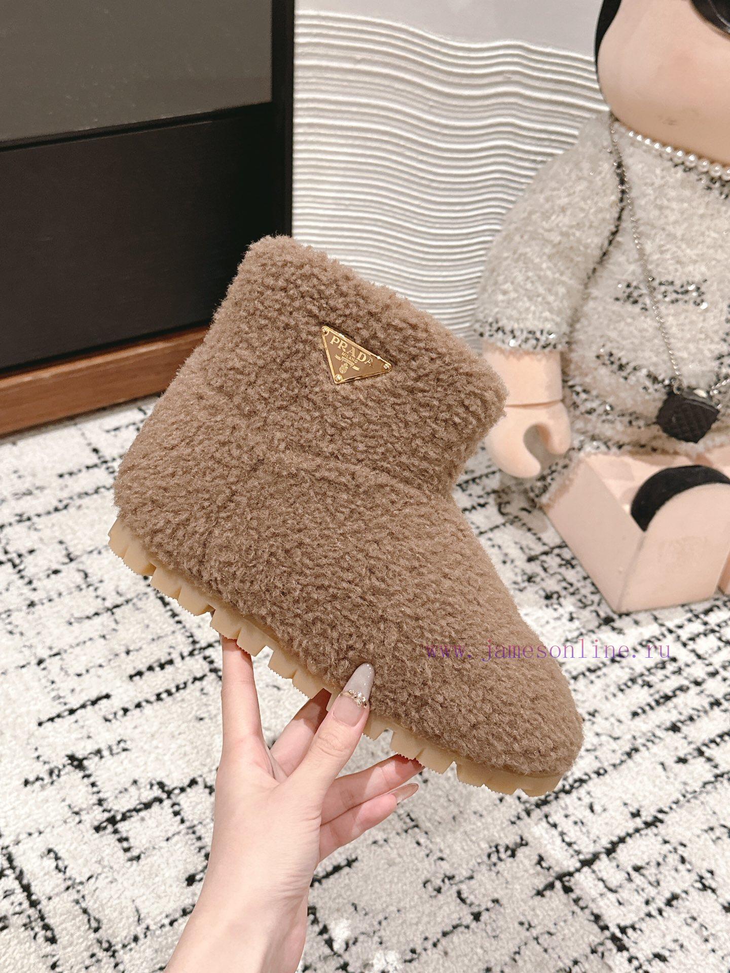 Top QualityPrada Fw24 New Arrival~P Home 2024 Autumn/Winter New Triangle Logo Hairy BootsHow Co mm71e1qh - Image 6