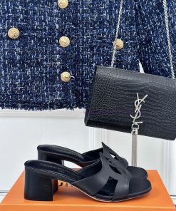 L * V Donkey Brand Classic Explosive Hollow Out DesignThick Heeled SlippersThe Fabric Is Made O 7gkadtsc