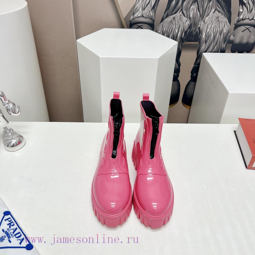 Top TierPrada 24vs Spring Latest Hot SeriesRound Toe Thick Soled Rain BootsNumerous Internet Ce dy3w9pge