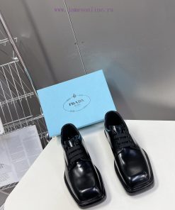 Men's 10PRADA Spring Couple Leather Shoes New Release ️Black Open Edge Pearl Cowhide And Cowhid phzadl7s
