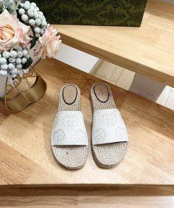 GUCCI Paris 2024 Spring Damita Madeira Embroidered Canvas Hemp Bottom SandalsThe Heel Size Is A fxdbgaw5