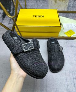 FENDI's Latest Hot Item Flat Half Bag Slippers With FF Decorative Buckle Imitation Black Denim rcvf7yzz