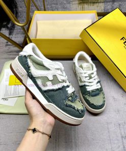 FENDI MatcHermes With Sneakers Light Green And Dark Green Denim Paired With White Denim Handmad 53sgk145