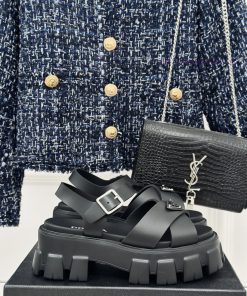 PRADA/PRADA Classic Triangle LogoCross Strap Thick Soled SandalsSuper Lightweight And Invincibl vx3s7my0