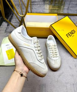FENDI Flight Lace Up Sports Shoes Made Of Off White Cowhide Fabric Featuring Different Types Of 4mx9gtmv