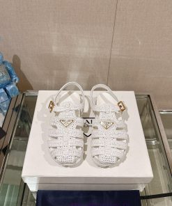 -24Fw Spring/Summer New Prada Flat Bottom Crochet Cage SandalsThe Iconic Crochet Cage Style Is 95ru7mi2
