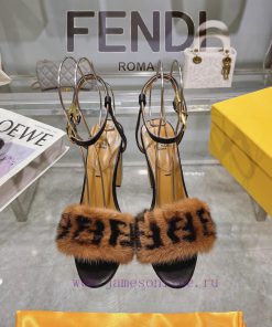 ② ⓪②④ 𝙁𝙀𝙉𝘿𝙄 | Fendi Delfina Strap Mink Fur High Heels Sandals〰 〰    〰 〰 Genuine Leather Outsole qydmqbks