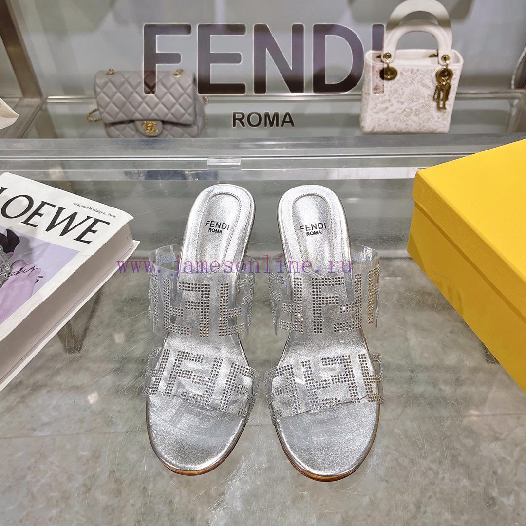 ② ⓪②④ 𝙁𝙀𝙉𝘿𝙄 | Fendi FRIST Round Head Rhinestone Film High Heels With Rhinestone Dragging Style evdvnjas - Image 2