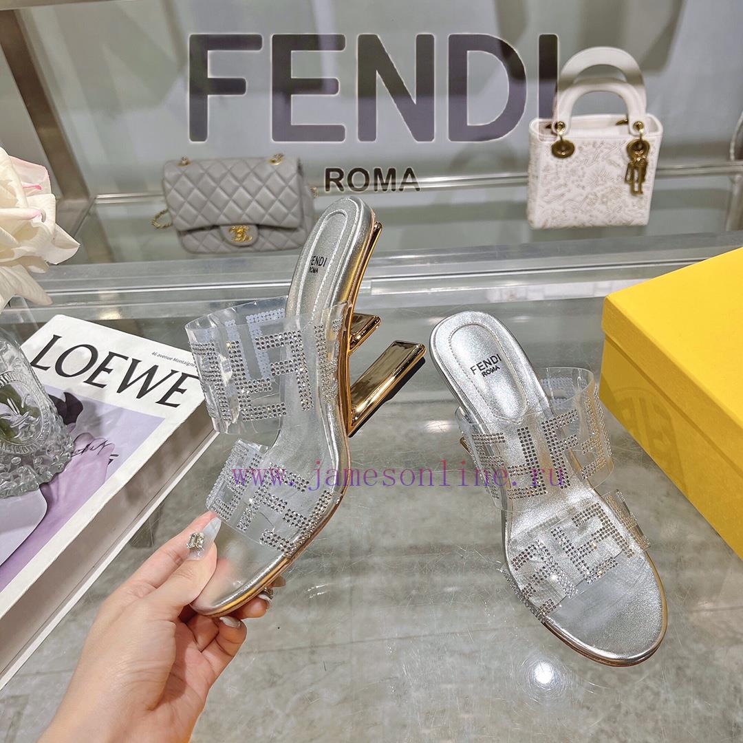 ② ⓪②④ 𝙁𝙀𝙉𝘿𝙄 | Fendi FRIST Round Head Rhinestone Film High Heels With Rhinestone Dragging Style evdvnjas - Image 3