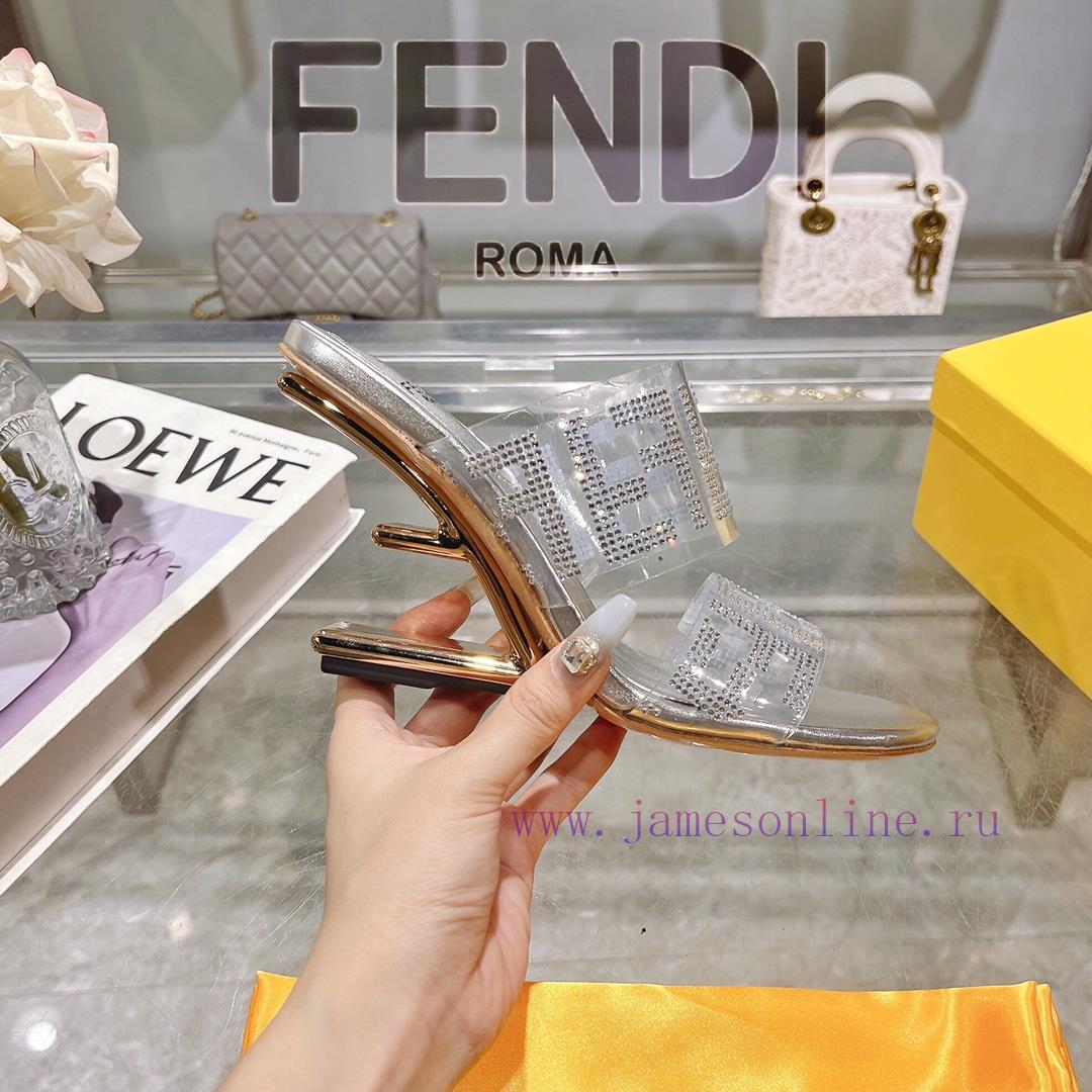 ② ⓪②④ 𝙁𝙀𝙉𝘿𝙄 | Fendi FRIST Round Head Rhinestone Film High Heels With Rhinestone Dragging Style evdvnjas - Image 4