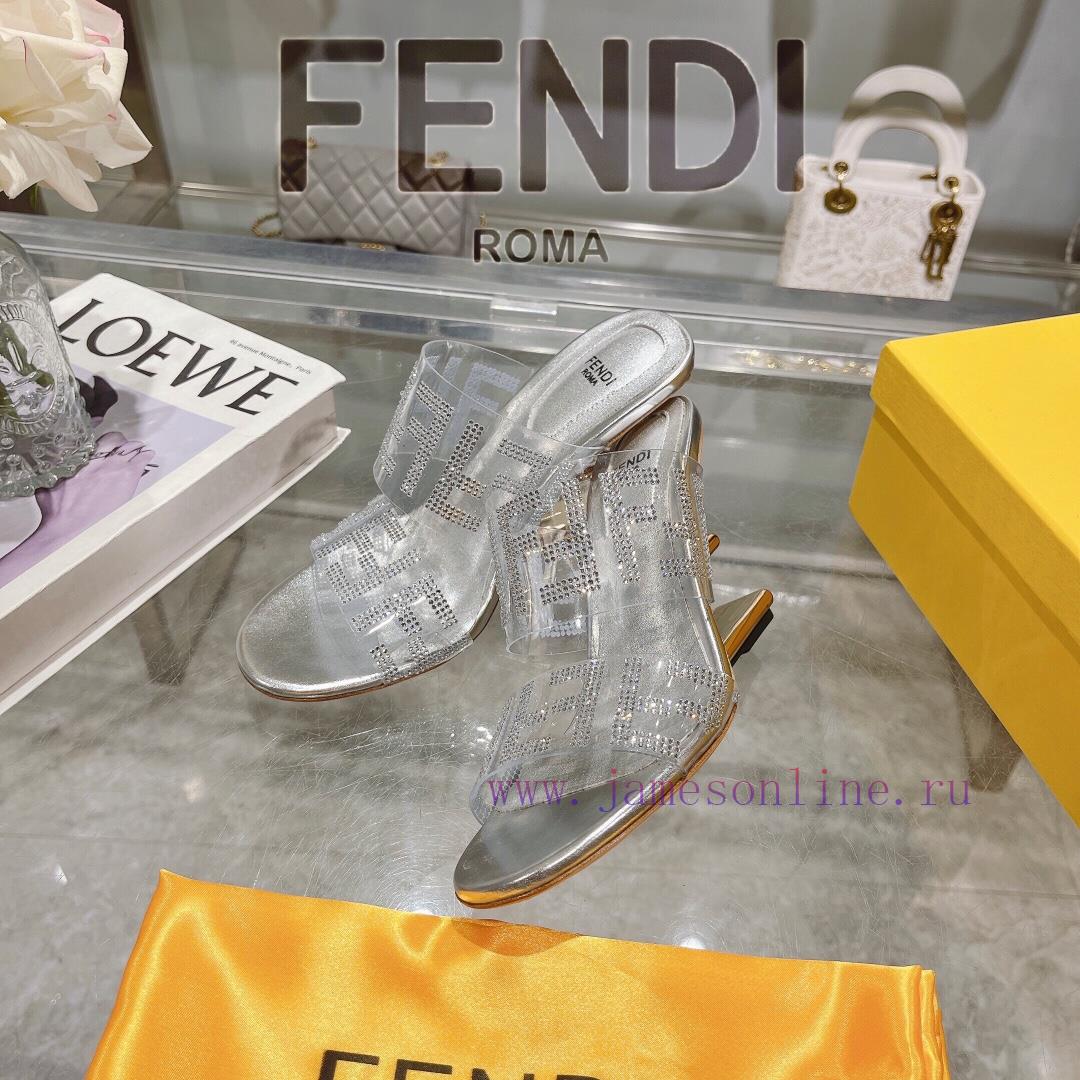 ② ⓪②④ 𝙁𝙀𝙉𝘿𝙄 | Fendi FRIST Round Head Rhinestone Film High Heels With Rhinestone Dragging Style evdvnjas - Image 7