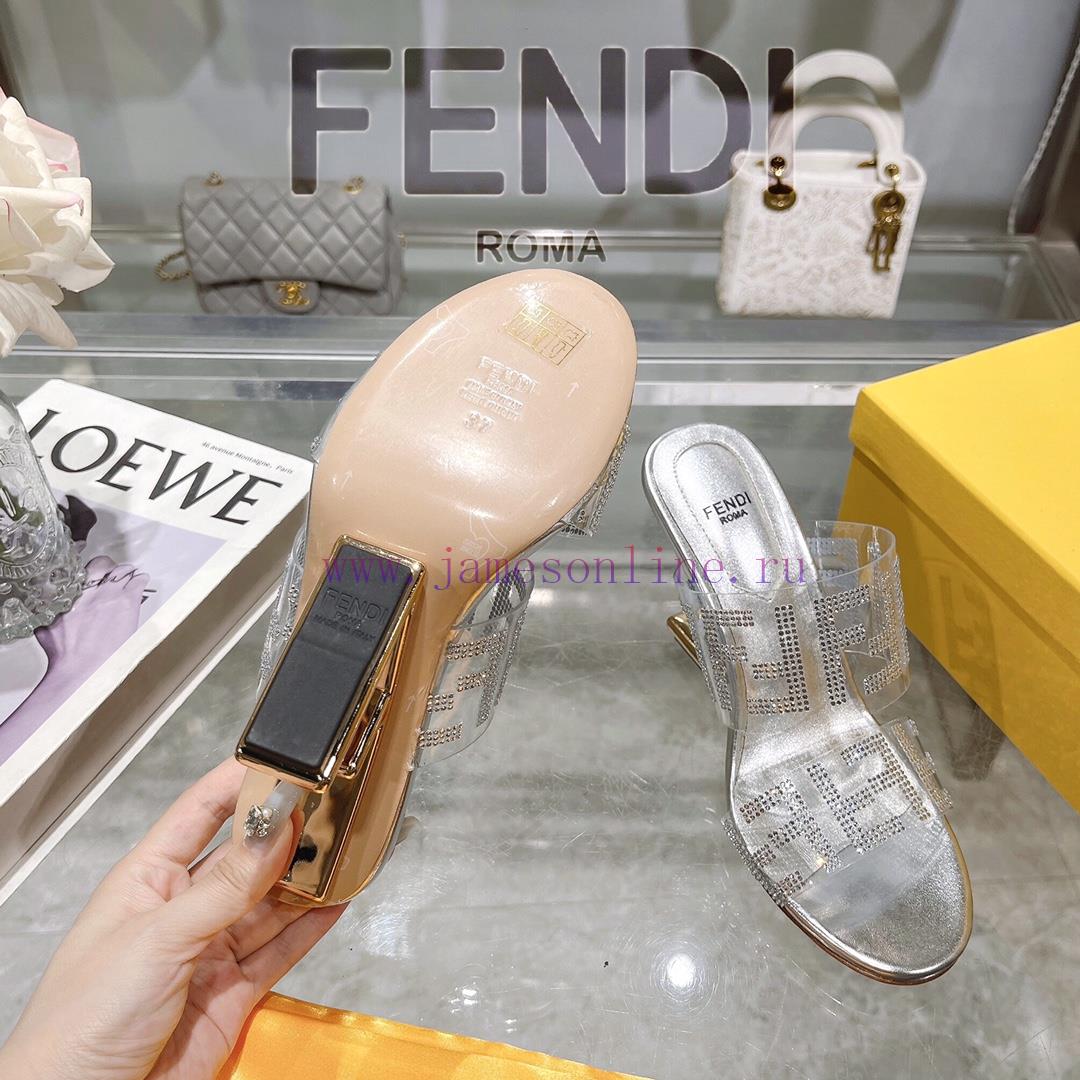 ② ⓪②④ 𝙁𝙀𝙉𝘿𝙄 | Fendi FRIST Round Head Rhinestone Film High Heels With Rhinestone Dragging Style evdvnjas - Image 8
