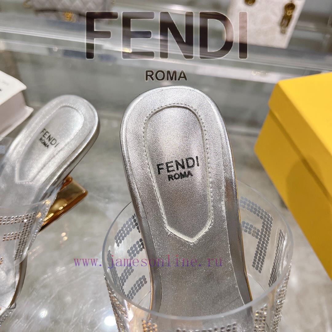 ② ⓪②④ 𝙁𝙀𝙉𝘿𝙄 | Fendi FRIST Round Head Rhinestone Film High Heels With Rhinestone Dragging Style evdvnjas - Image 9
