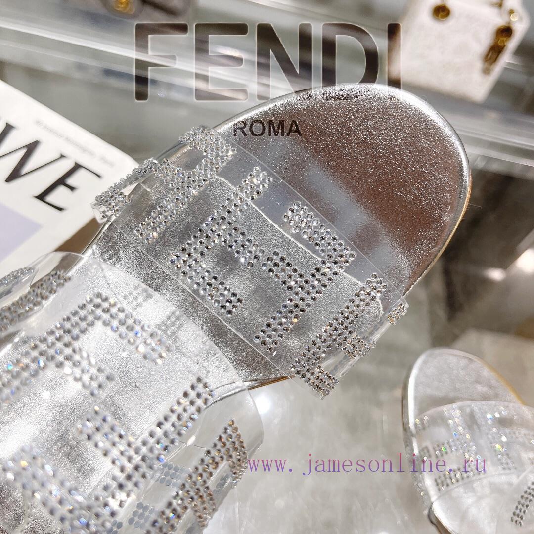 ② ⓪②④ 𝙁𝙀𝙉𝘿𝙄 | Fendi FRIST Round Head Rhinestone Film High Heels With Rhinestone Dragging Style evdvnjas - Image 10