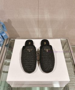 -24Ss New Prada Woven Round Headed Flat Bottomed M ü Ller Half SlippersThe Upper Of This Le Fu qjqsi0c0