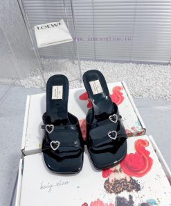 Top TierKaiyXiao 2024/ss Heart-shaped Diamond Buckle Square Toe High-heeled SlippersCow Patent tv7zzdkv