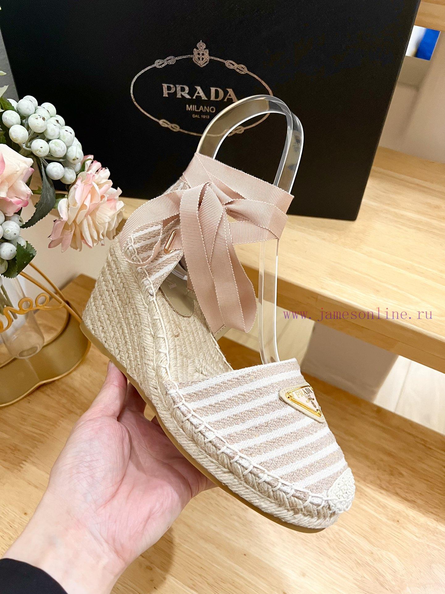 Prada/Prada In Early Spring 2024 This Tricolor Striped Wedge Heel Waterproof Platform High-heel sjmuzowz - Image 7