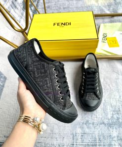 FENDI's Latest Bestseller Domino Series Sneakers Made Of Distressed Black Denim Fabric With Sti 38cncfyu