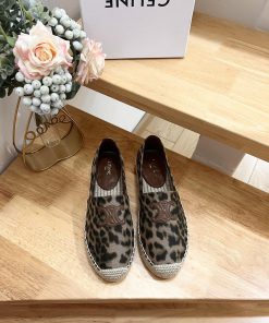 CELINE Striped Flat Heel Fisherman's Shoes This Single Shoe Is Made Of Cotton Canvas And Featur mrjkfb88