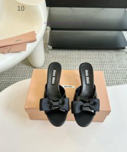 8.5cmMiuMiu Miu 24 Summer New Bow High HeelsMid Heeled/high-heeled StylesRetro Elegance Bow Tie vv7a6zi7