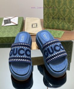 2024 Spring/Summer New Thick Bottom Middle Heel Water Platform Slippers Handwritten Gucci Logo krvn9xtw